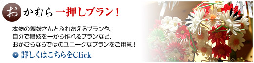 おかむら一押しプラン！　本物の舞妓さんとふれあえるプランや、自分で舞妓を一から作れるプランなど、おかむらならではのユニークなプランをご用意!!詳しくはこちらをClick