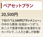 ペアセットプラン 20,500円 下記の『12,500円プランメニュー』の中から男役・女役お一つずつ。お二人で変身可能！お友達またはカップルで、二人だと楽しさ倍増！